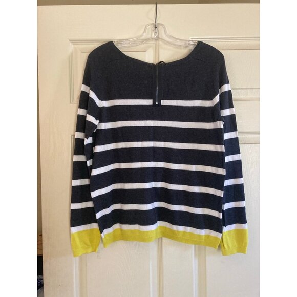 LOFT  Gray, White and Yellow Striped Sweater Size Medium - Picture 2 of 6